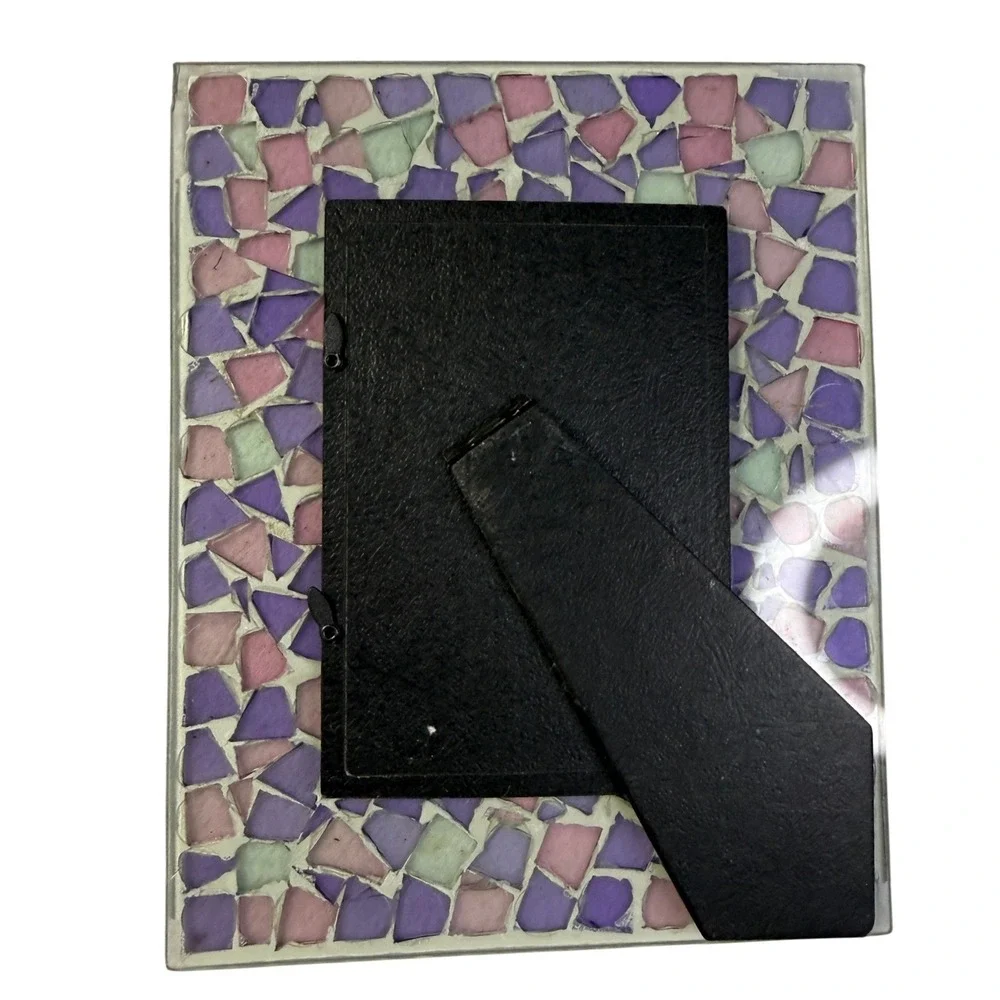 Vintage Mosaic Glass Photo Frame Purple Whimsical Boho Cottagecore Decor